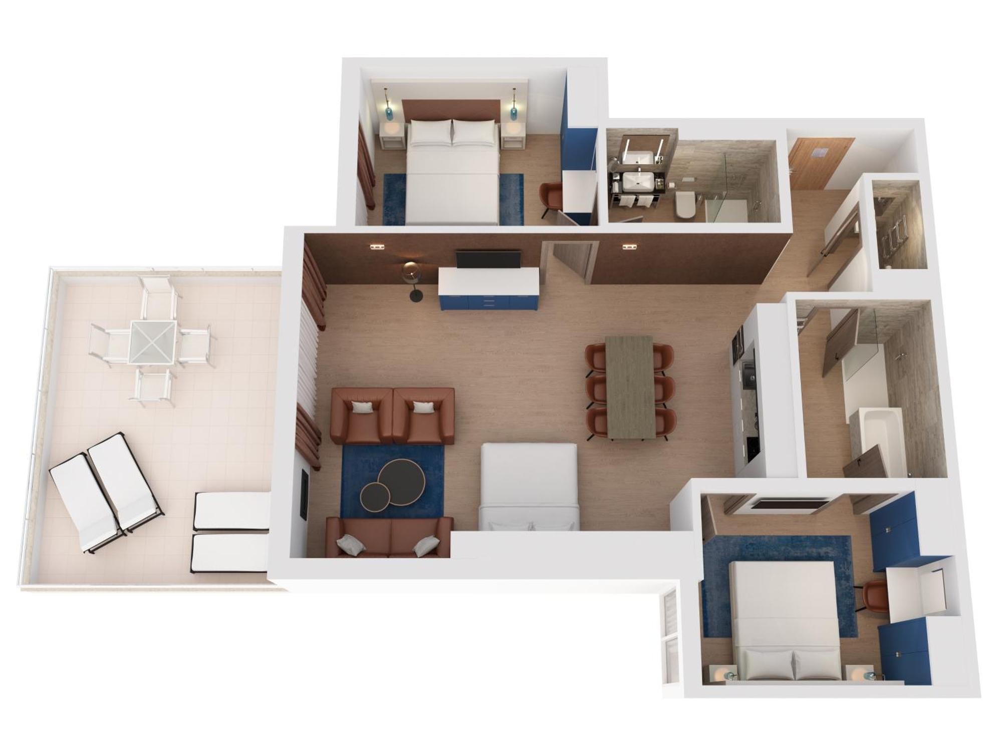 Hilton Rijeka Costabella Beach Resort And Spa Værelse billede A floorplan of a typical two-bedroom suite