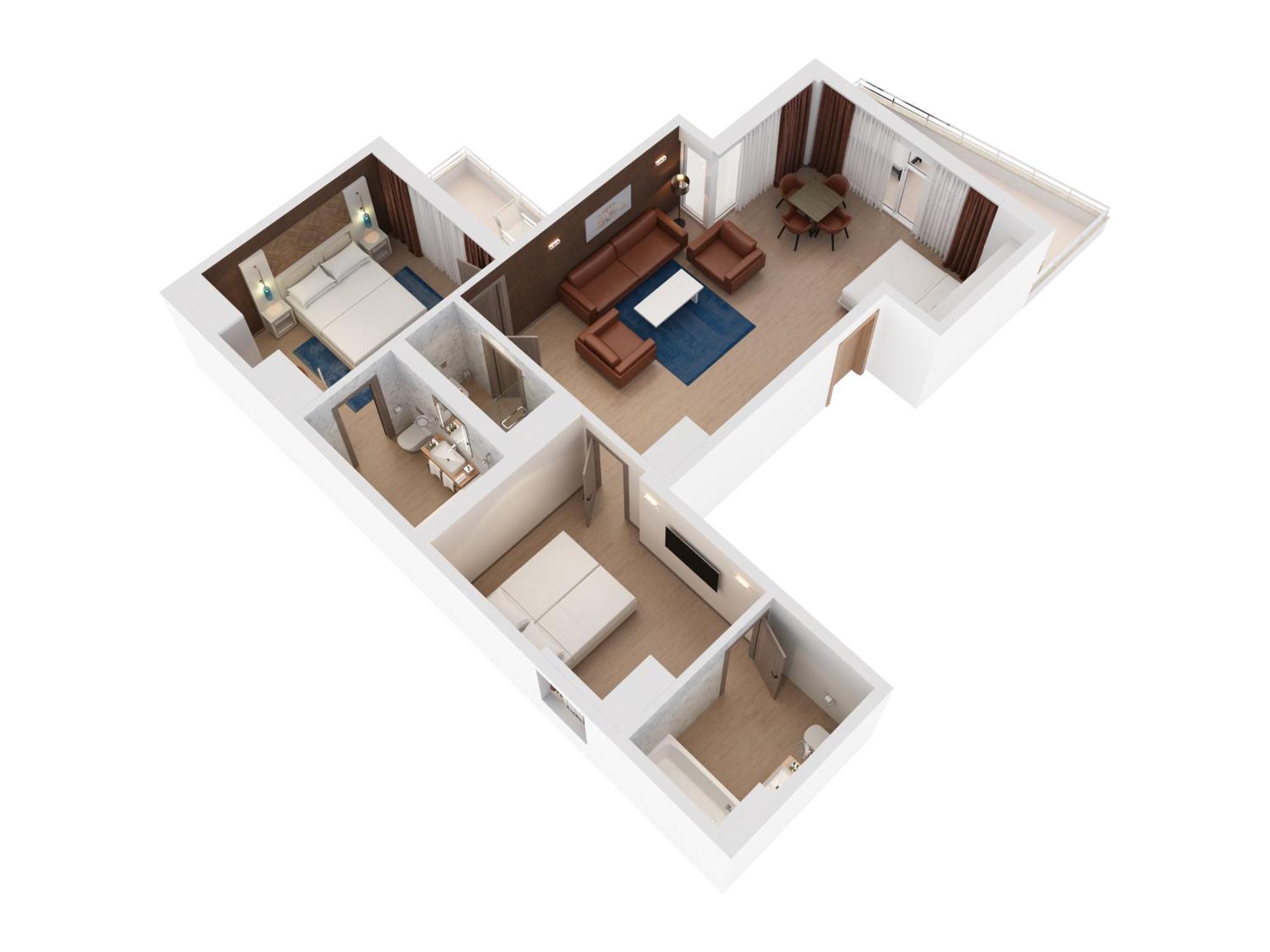 Hilton Rijeka Costabella Beach Resort And Spa Værelse billede 3D floor plan of a hotel room